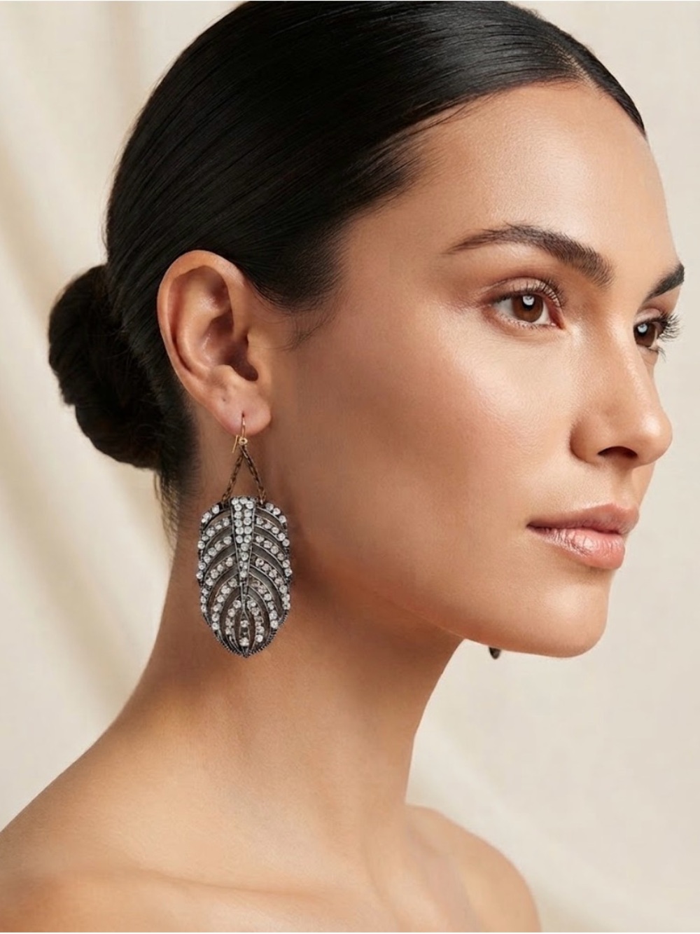 Lulu Frost Gold-Chain Leaf Earrings with Clear Crystals